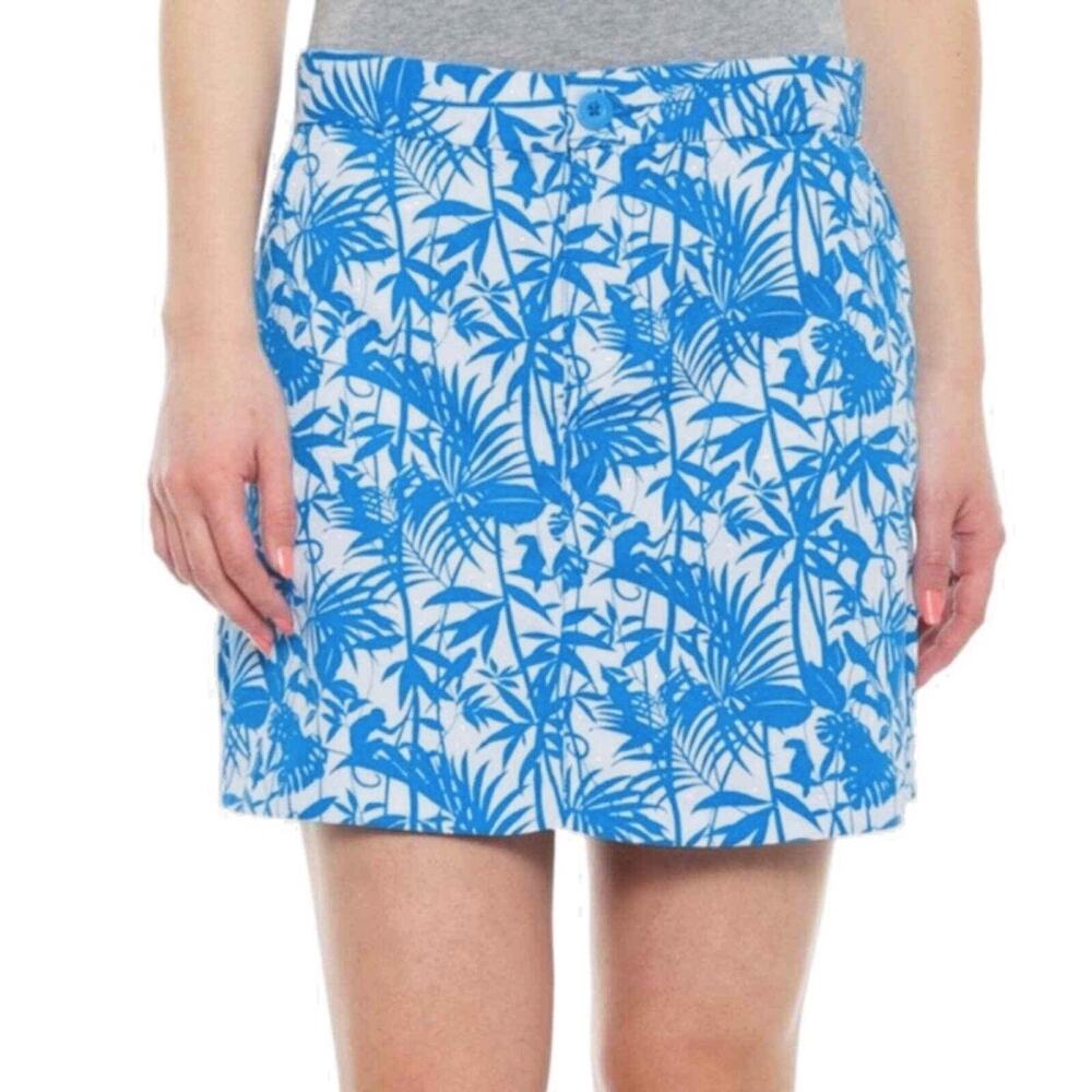 Tori Richard Blue Cuckoo Jungle Mini Skirt Size 4 Tropical Monkeys